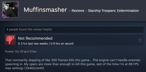 Image of an article titled Starship Troopers: Extinction from a Steam review